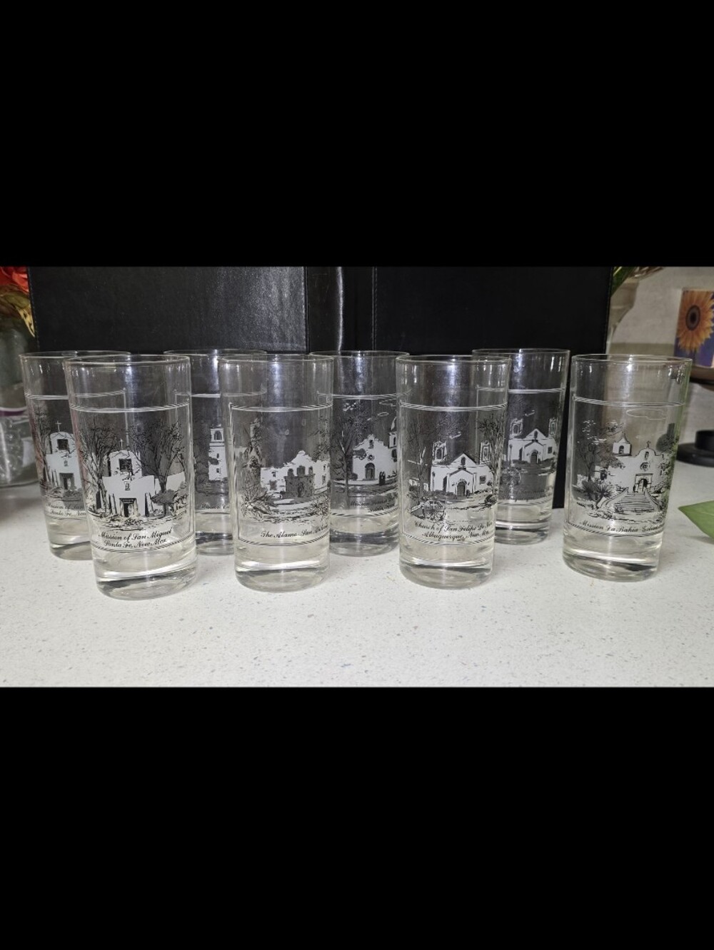 Vintage Clear Glass Tumbler with Black Illustration (Set)